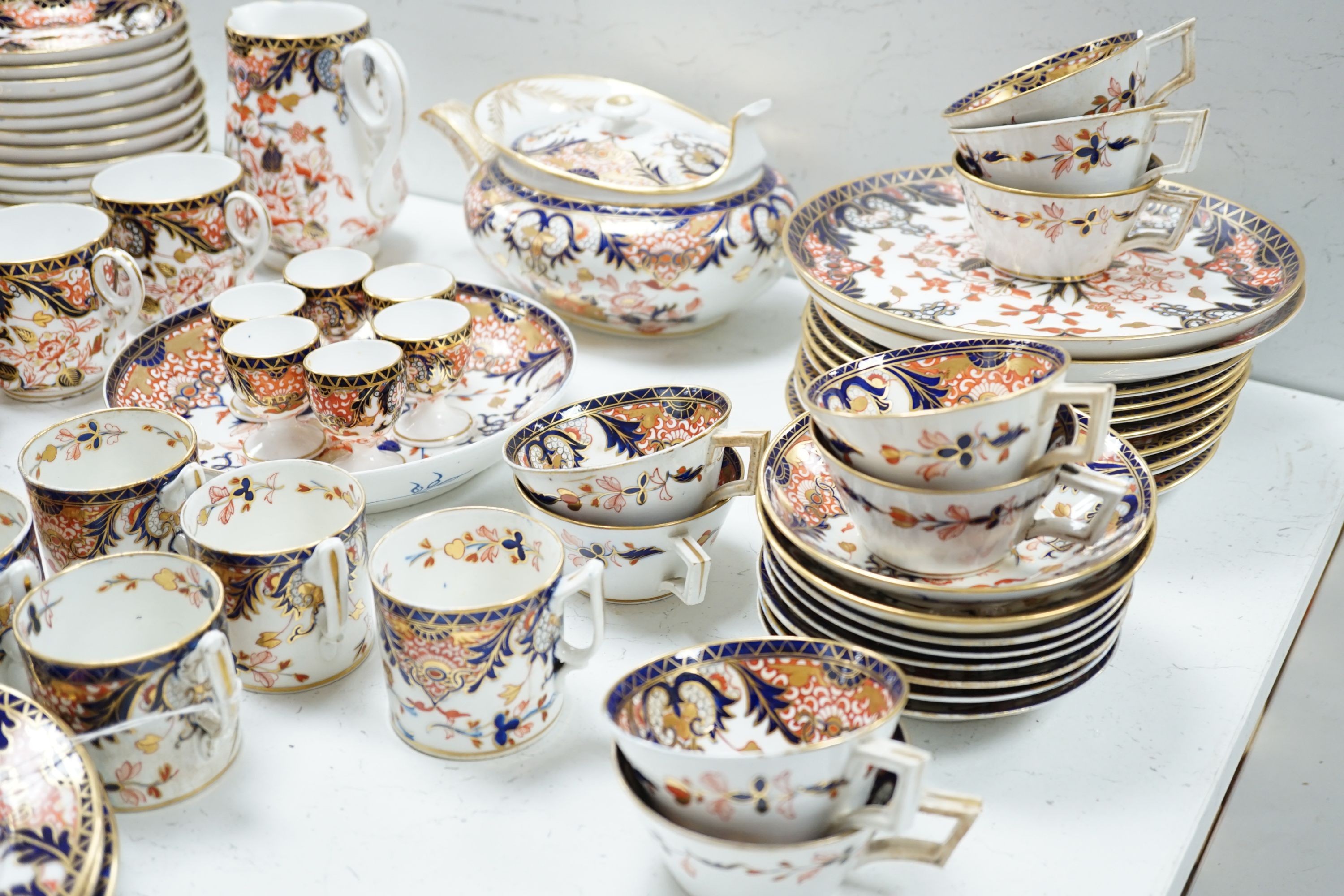 A collection of 19th century Derby Imari pattern tea, coffee and breakfast wares, predominantly pattern number 387